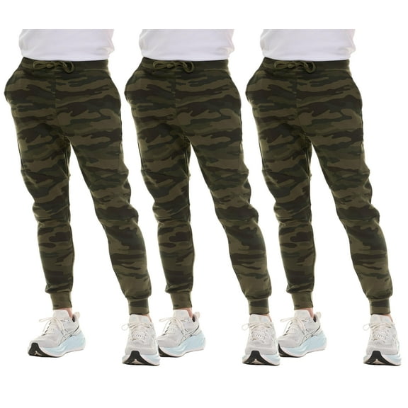 Yacht & Smith 3 Pack of Mens Jogger Bulk Sweatpants, Green Camo, Comfy Lounge Joggers for Men Color Green Camo, Size Medium