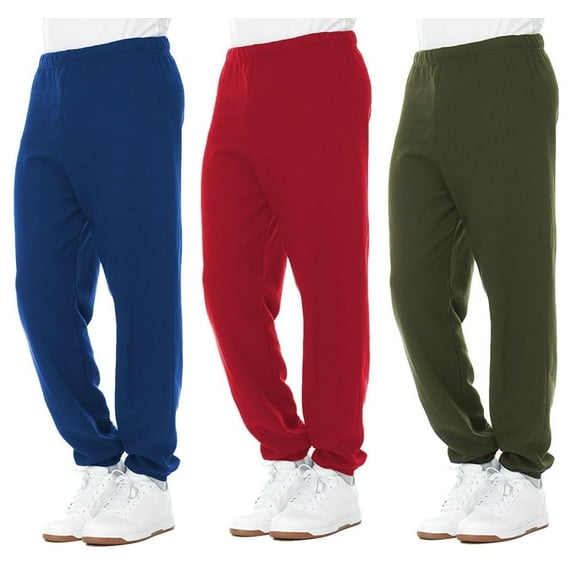 Yacht & Smith 3 Pack of Mens Jogger Bulk Sweatpants, Maroon, Hunter Green, Royal Blue, Comfy Lounge Joggers for Men (2X-Large)