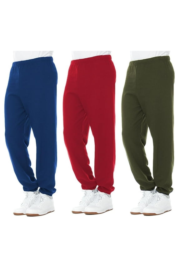 3 Pack of Mens Jogger Bulk Sweatpants, Maroon, Hunter Green, Royal Blue, Comfy Lounge Joggers for Men (Small)