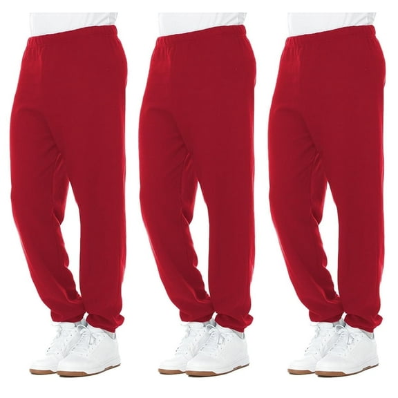 Yacht & Smith 3 Pack of Mens Jogger Bulk Sweatpants, Red, Comfy Lounge Joggers for Men Size (Medium)