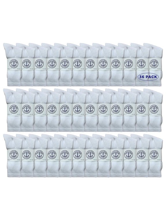 36 Pack Of Mens Wholesale Bulk Cotton Socks, Athletic Sport Socks Shoe Size 8-12 (White)