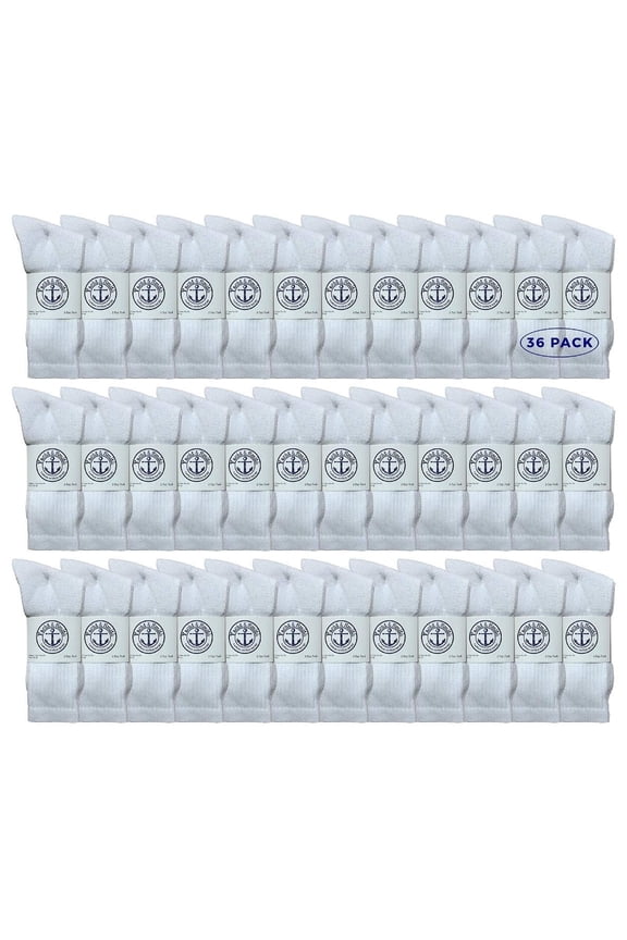 36 Pack Of Mens Wholesale Bulk Cotton Socks, Athletic Sport Socks Shoe Size 8-12 (White)