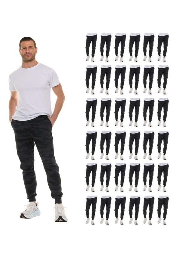 36 Pack of Mens Jogger Bulk Sweatpants, Black Camo, Comfy Lounge Joggers for Men Color Black Camo, Size Large