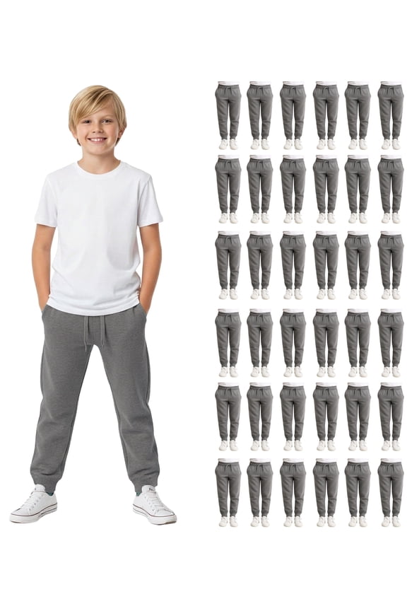 36 Pack of Wholesale Childrens Unisex Jogger Bulk Sweatpants, Black Navy Gray, Comfy Lounge Joggers for Kids