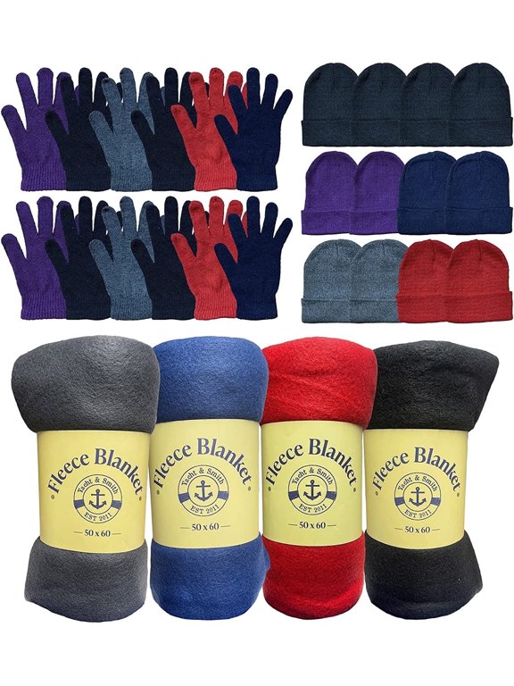 36 Pieces of Winter Kit of Fleece Blankets, Winter Adult Beanies, Winter Gloves - Wholesale Bulk