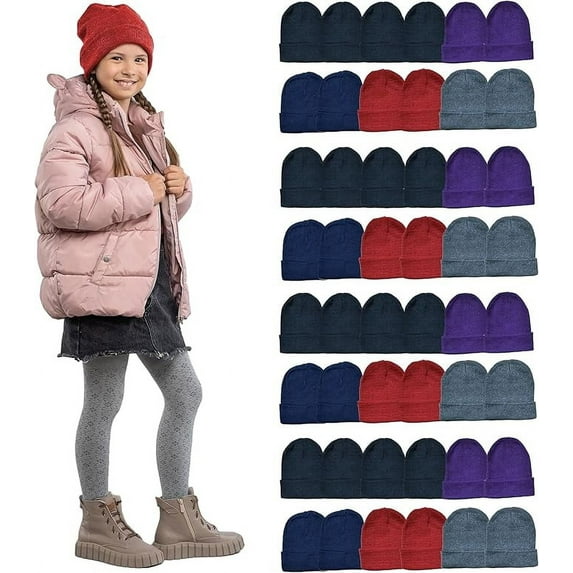 Yacht & Smith 48 Pack Kids Winter Beanies Wholesale Bulk Cold Weather Children's Unisex Hat