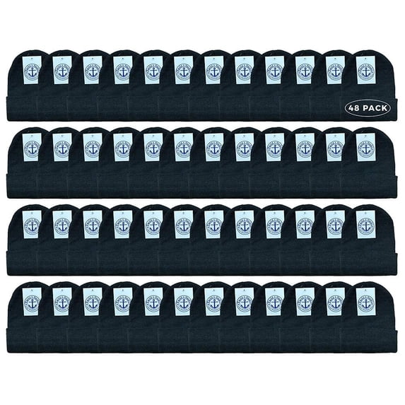 Yacht & Smith 48 Pack Of Wholesale Beanies, Bulk Thermal Winter Hat Unisex Adult (Black Hat Unisex Adult)