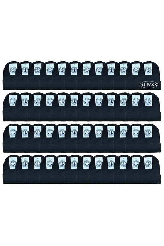 48 Pack Of Wholesale Beanies, Bulk Thermal Winter Hat Unisex Adult (Black Hat Unisex Adult)