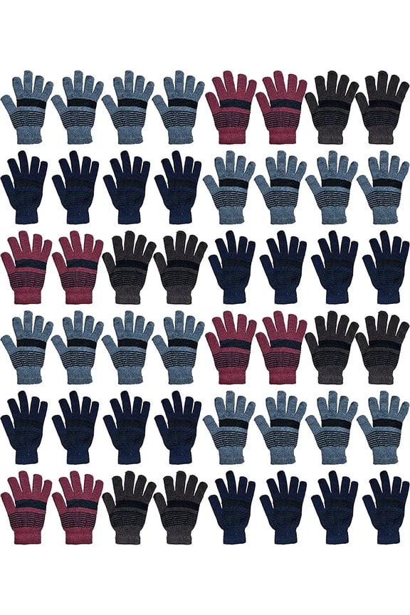 48 Pack Wholesale Bulk Winter Thermal Beanies Skull Caps, Thermal Gloves Unisex (Stripe Gloves A)
