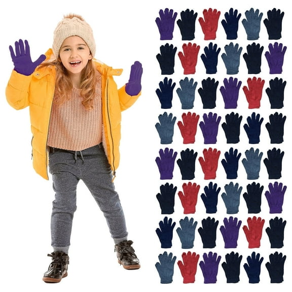 Yacht & Smith 48 Pair Pack Kids Colorful Winter Magic Gloves And Mittens, Stretch gloves ages 3-8