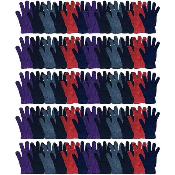 Yacht&Smith 48 Pairs Winter Gloves, Assorted Solid Colors, Warm Acrylic Womens Gloves