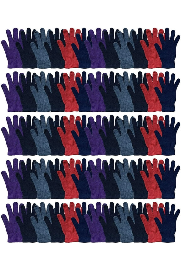 Yacht&Smith 48 Pairs Winter Gloves, Assorted Solid Colors, Warm Acrylic Womens Gloves