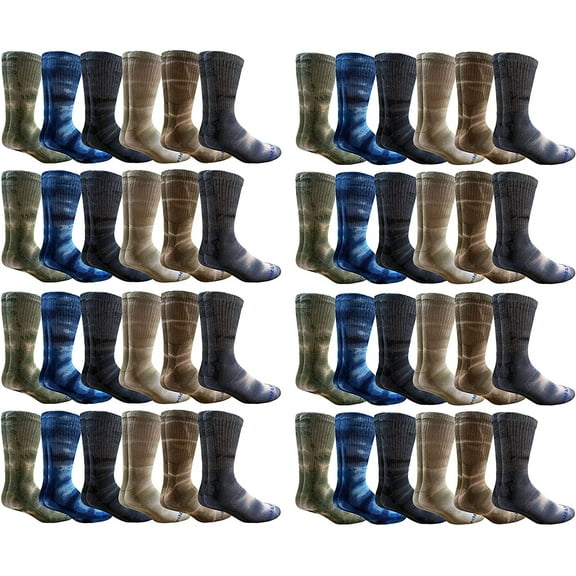 Yacht & Smith 48 Pairs of Womens And Mens Tie Dye Cotton Colorful Soft Crew Socks, Boot Sock, Bulk (48 Pack Mens Tie Dye Socks)