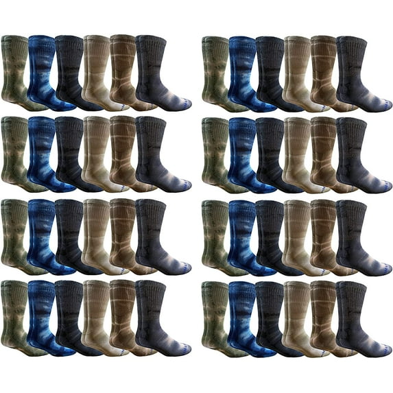 Yacht & Smith 48 Pairs of Womens And Mens Tie Dye Cotton Colorful Soft Crew Socks, Boot Sock, Bulk (48 Pack Mens Tie Dye Socks)
