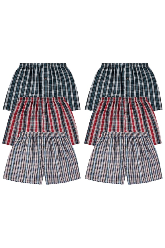 6 Pack Wholesale Men's Tag Free Woven Boxer Shorts, Relaxed Fit, Underwear Bulk for Men, Donations Shelters Assorted Color Cases (Large)