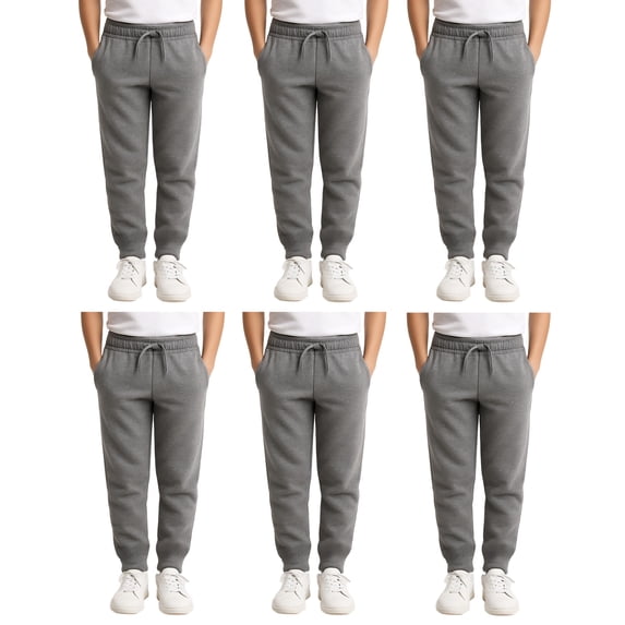 Yacht & Smith 6 Pack of Boys Jogger Bulk Sweatpants, Black Navy Gray, Comfy Lounge Joggers for Kids