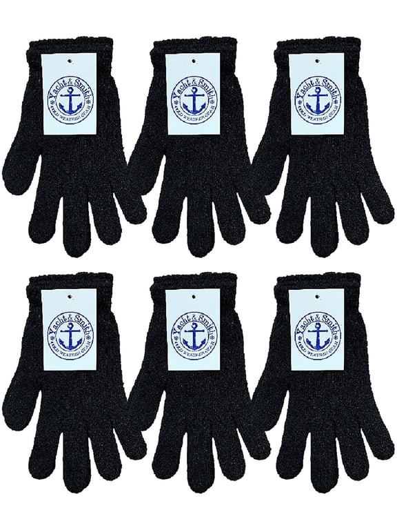 6 Pairs Bulk Pack Thermal Black Gloves Unisex One Size