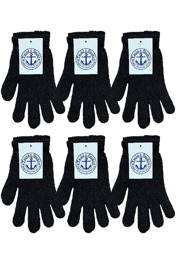 6 Pairs Bulk Pack Thermal Black Gloves Unisex One Size