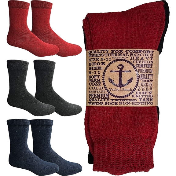 Yacht & Smith 6 Pairs Cotton Thermal Crew Socks, Women, Warm Thick Boot Sock, Bulk