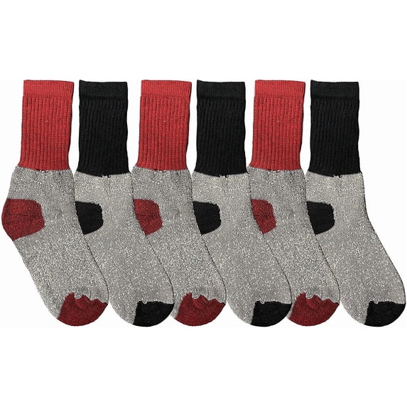 Yacht & Smith 6 Pairs Kids Thermal Winter Socks, Cotton, Boys Girls Winter Crew Socks, Size 6-8