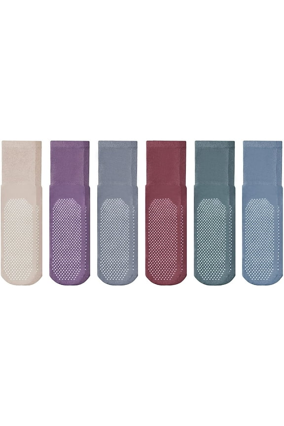 6 Pairs Of Loose Fit Gripper Bottom Diabetic Non-Skid Slipper Black Socks, Grippy Hospital Sock, Wholesale Bulk 10-13