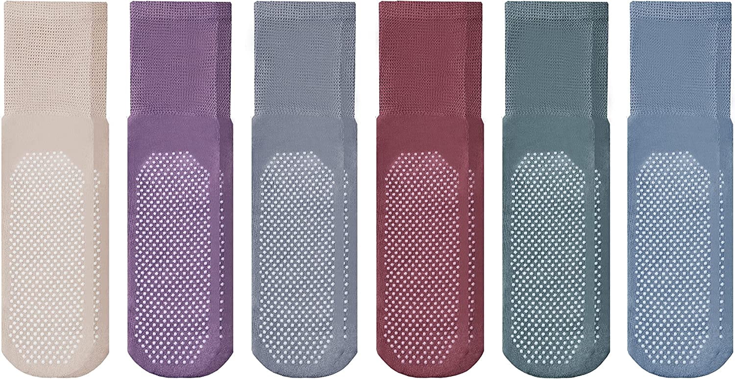 YACHT & SMITH 6 Pairs Of Loose Fit Gripper Bottom Diabetic Non-Skid Slipper Black Socks, Grippy Hospital Sock, Wholesale Bulk, 9-11