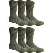 6 Pairs Of Mens Military Grade Thick Padded Terry Lined Cotton Socks, Ribbed, Dry Wicking, Heavy Duty Crew Sock Green