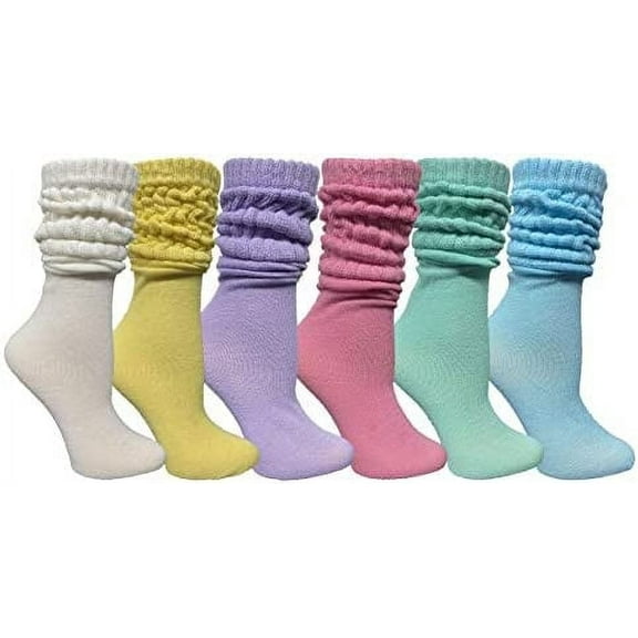 Yacht & Smith 6 Pairs Women's Scrunched Slouch Socks, Cotton Boot Socks Bulk Pack