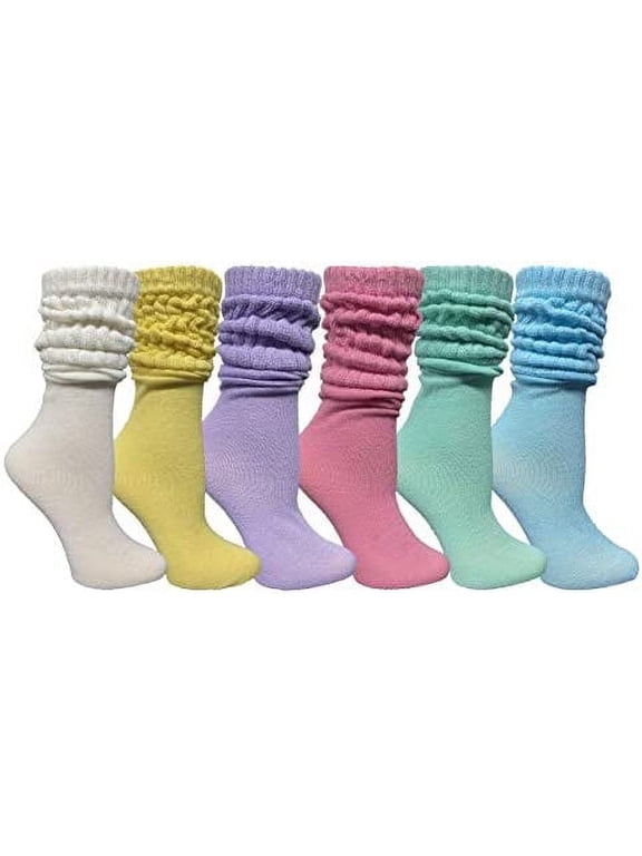 6 Pairs Women's Scrunched Slouch Socks, Cotton Boot Socks Bulk Pack