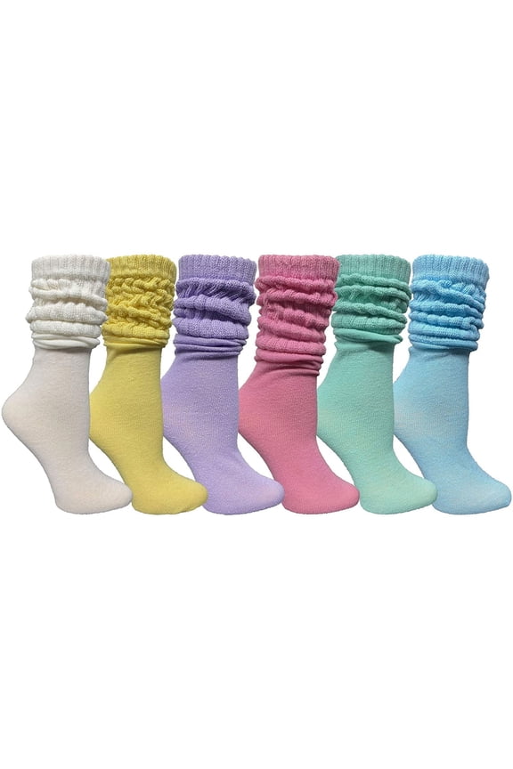 6 Pairs Womens Scrunched Slouch Socks, Cotton Boot Socks Bulk Pack