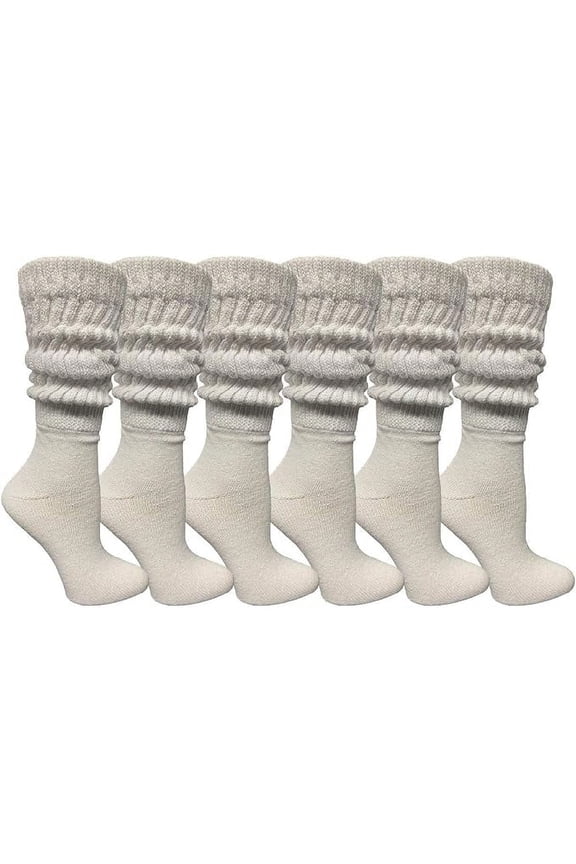 6 Pairs Womens Scrunched Slouch Socks, Cotton Boot Socks Bulk Pack