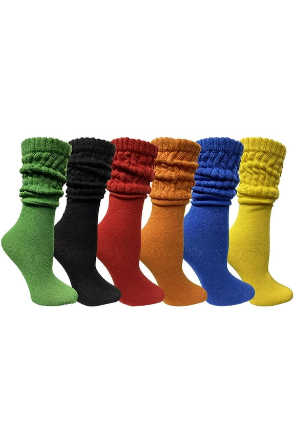 6 Pairs Womens Scrunched Slouch Socks, Cotton Boot Socks Bulk Pack