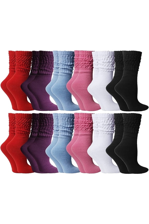 6 Pairs Womens Scrunched Slouch Socks, Cotton Boot Socks Bulk Pack