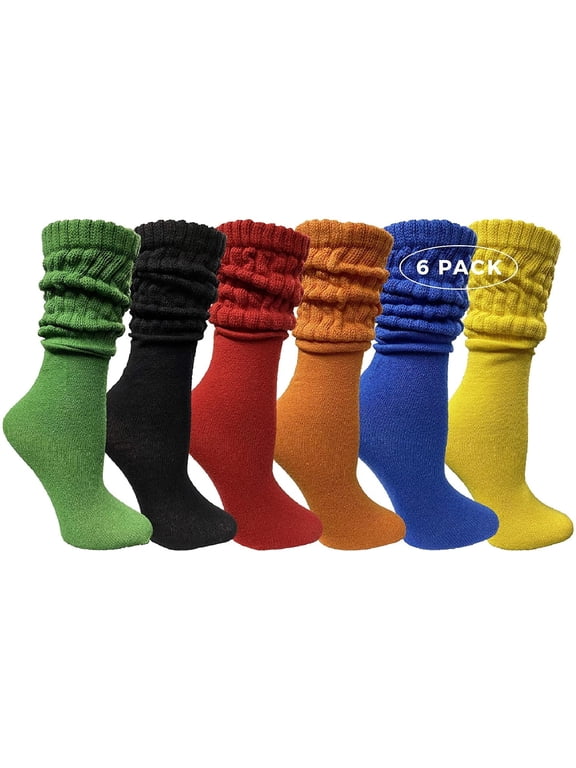 6 Pairs Womens Scrunched Slouch Socks, Cotton Boot Socks Bulk Pack