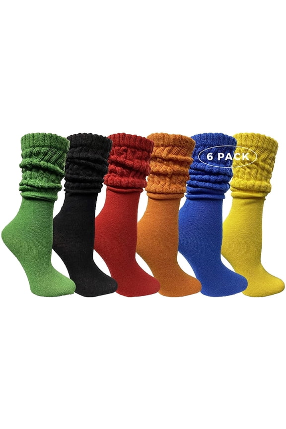 6 Pairs Womens Scrunched Slouch Socks, Cotton Boot Socks Bulk Pack
