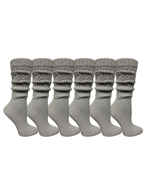 6 Pairs Womens Scrunched Slouch Socks, Cotton Boot Socks Bulk Pack