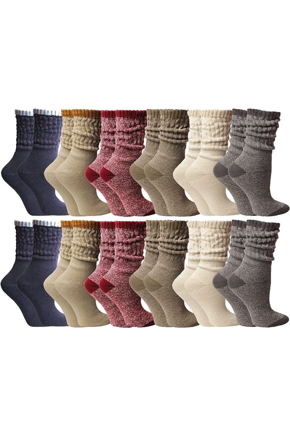 6 Pairs Womens Scrunched Slouch Socks, Cotton Boot Socks Bulk Pack