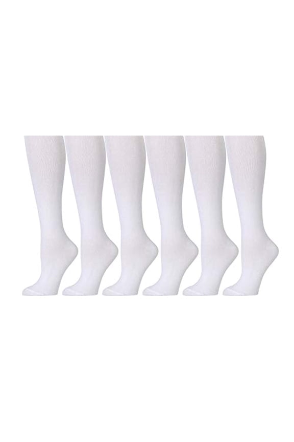 6 Pairs of Girls Knee High Socks, Flat Knit, School Socks