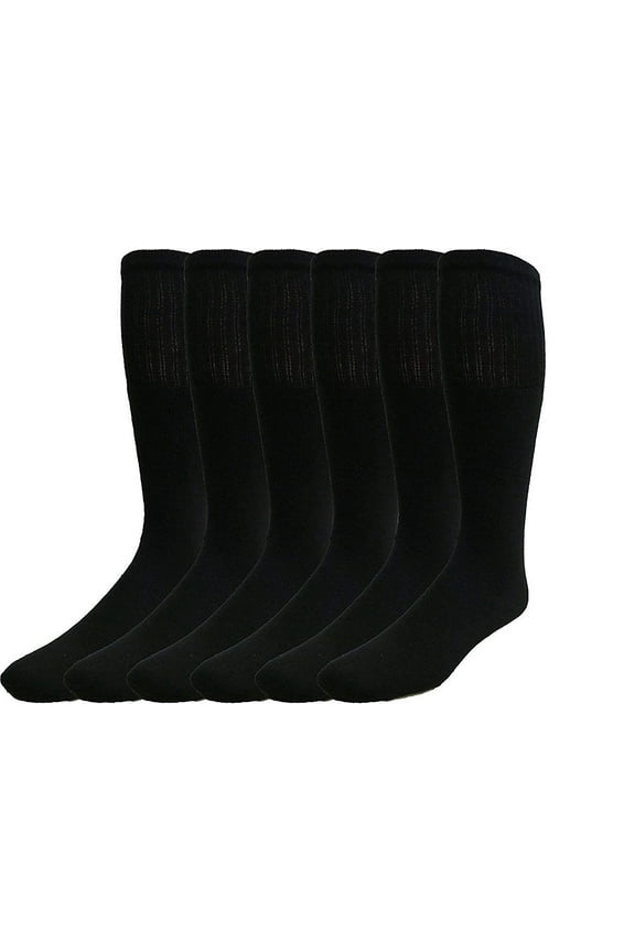 Yacht & Smith 6 Pairs of Mens Cotton Tube Socks, Referee Style, Size 10-13 (Black)