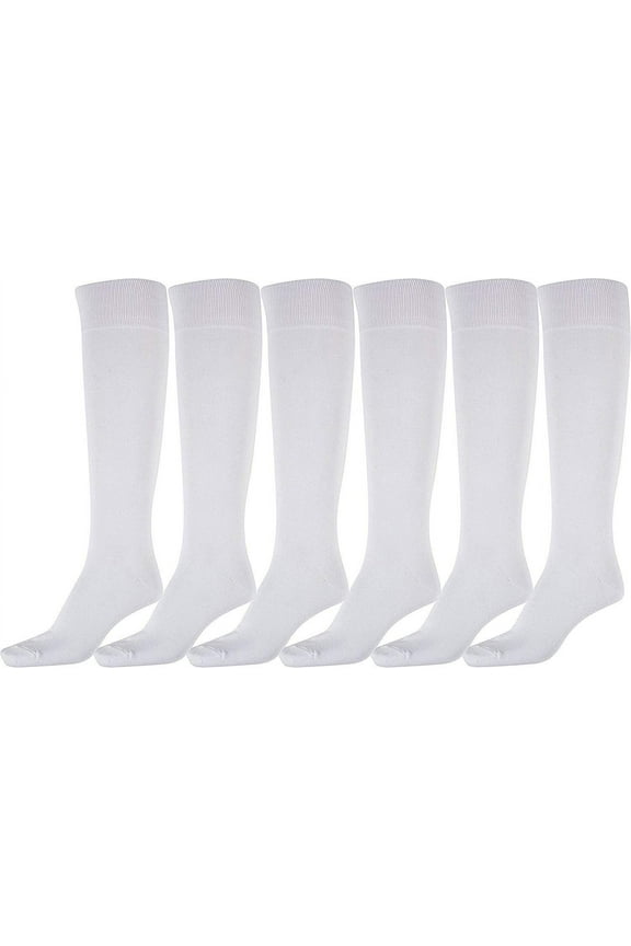 6 Pairs of Women's Cotton Knee High Socks, Solid Colors Stylish Boot Sock, White