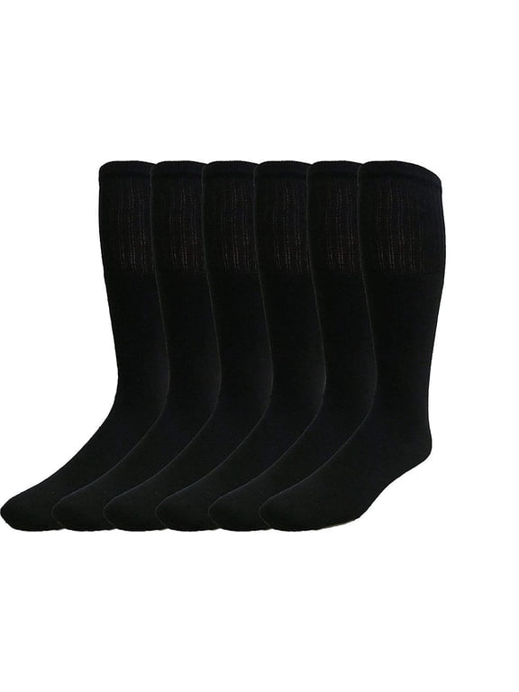 6 Pairs of Women's Cotton Tube Socks, Referee Style, Size 9-11 (Black)