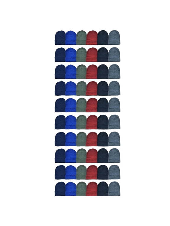 60 Pack of Adults Winter Beanie Hat Assorted Colors Bulk Pack Warm Acrylic Cap (Assorted B)
