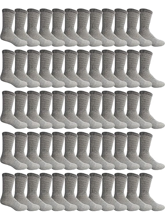 60 Pair Pack Bulk Merino Wool Thermal Boot Socks, Cold Resistant Camping Socks (60 PAIR MENS)