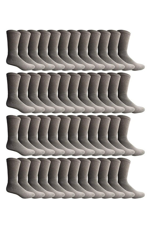 60 Pairs Mens Wholesale Bulk Sports Crew, Athletic Socks Case Pack Options, 13-10 (Gray Crew)