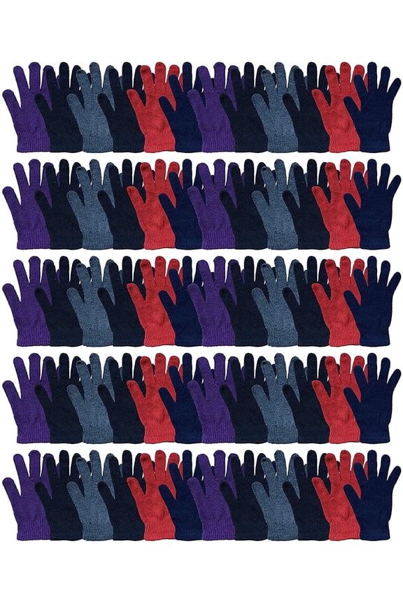 60 Pairs Winter Gloves, Assorted Solid Colors, Warm Acrylic Womens Gloves