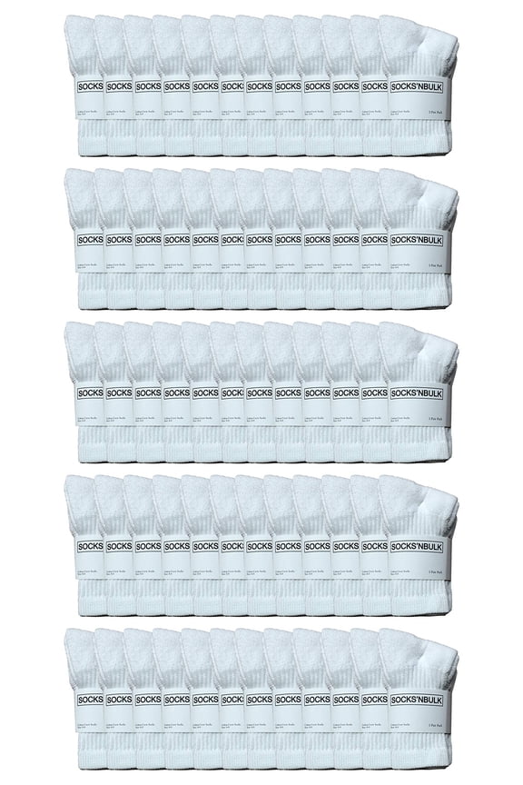60 Pairs of Kids Sports Crew Socks, Wholesale Bulk Pack Sock for Boys & Girls, by SOCKS'NBULK (6-8 Boys, White)