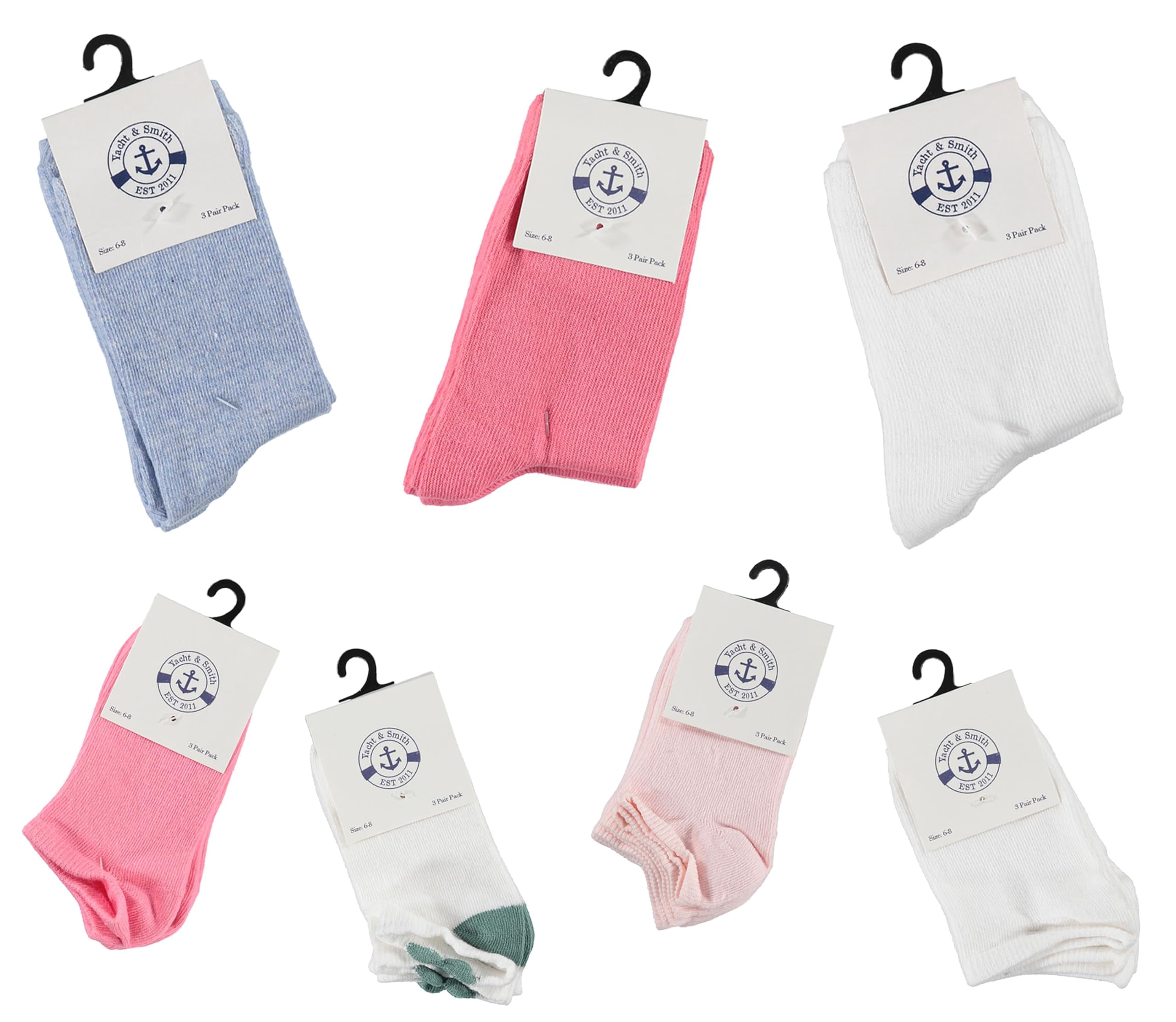 Yacht & Smith 72 Pairs Wholesale Sample Socks Kids, Crew and Ankle Socks - Mixed Assorted Random Colors Wholesale Lot Bulk, Great for Donating Shelters