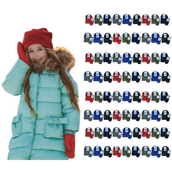 Yacht & Smith 72 pack Wholesale Kids Beanie and Glove Kit Sets, Homeless Donation Children Shelters