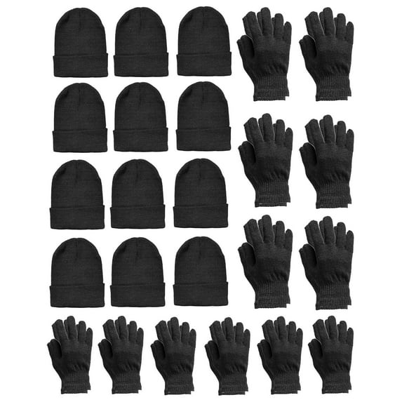 Yacht & Smith Adult Unisex Cold Weather Hat & Glove Set, Black, 24-Piece