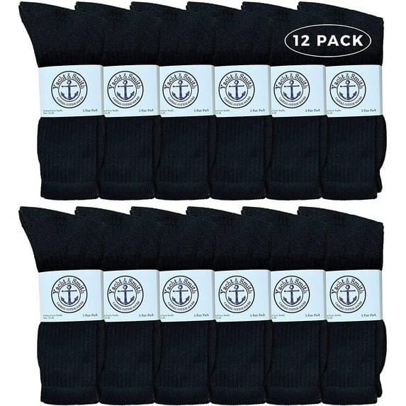 Yacht & Smith Big And Tall Mens Sport Crew Socks Wholesale Bulk (King Size) Socks, by SOCKS'NBULK (12 Pairs Black, Mens King Size 13-16 (Shoe Size 12-15))
